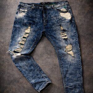 🔥 Frost Original Distressed Jeans Men’s Acid Wash Ripped Sequin Patch Sz 48/32